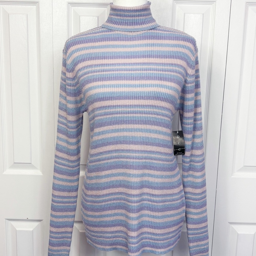 NWT Vintage DCC Missy Metallic Multi Stripe Ribbed Turtleneck Sweater XL